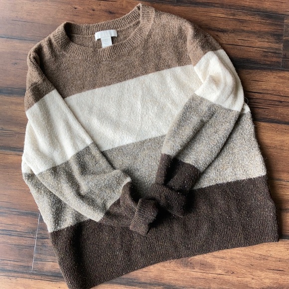 H&M Sweaters - H&M Brown Striped Crewneck Sweater